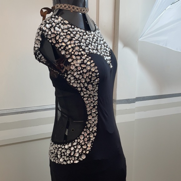 CQ by CQ Black Drop-waist   Netted & Stoned Evening  Dress size  back Zipper M - Picture 12 of 15